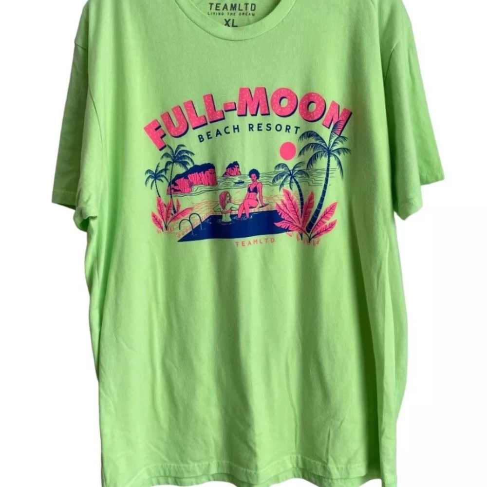 Team LTD Full Moon Beach Resort Graphic T Shirt Men’s XL Neon Green Miami